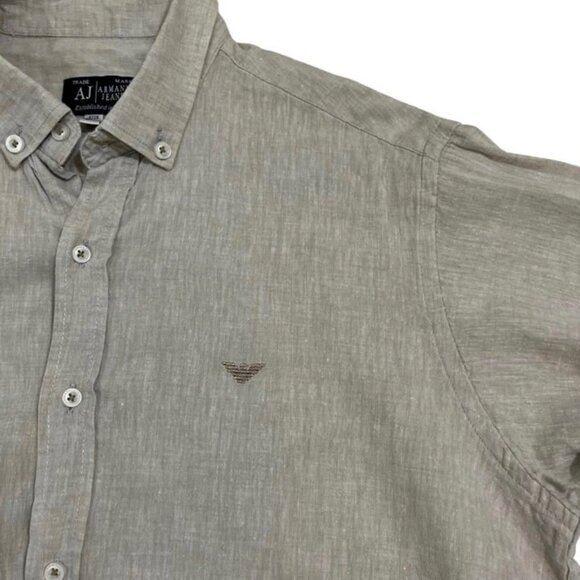 Final Sale! Armani Jeans Shirt men's S khaki cotton button down long sleeve top - Picture 6 of 7